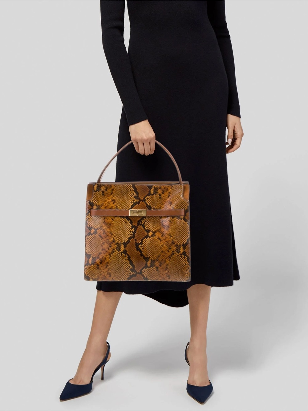 Tory Burch Lee Radziwill Double Bag Snake-Print embossed leather